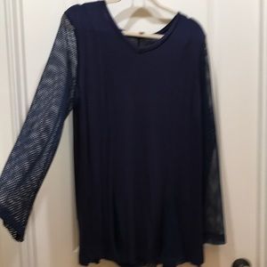 Navy tunic with long fishnet sleeves